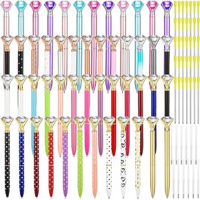 100 Pcs Diamond Pens Bulk 50 Crystal Ballpoint Pens with Diamond on Top Metal Ballpoint Pens Black Ink with 50 Extra Refills Cute Bling Writing Pen for Girls Women Home School Office Wedding Birthday