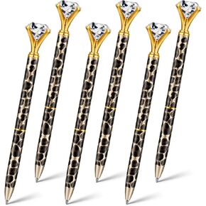 Fainne 6 PCS Diamond Pens Leopard Bling Crystal Pens Designable Cheetah Design for Women Wedding Bride Bridal Office ، هدايا الحفلات ، دعم الذهب