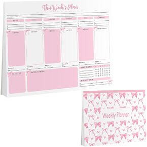 Marspark Pink Bow Weekly To Do List Notepad 8.5 x 11 Inch Weekly Desk Planner with 52 Tear off Sheets Undated Calendar Organizing Habit Tracker, Goals & Schedules for Home School and Work
