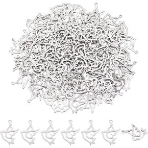 Dicosmetic 120pcs Dove Jewelry Charms Stainless Steel Fether Hermingbird Charms Small Hollow Pigeon Charms Peace Dove Charm for DIY ، Hole: 0.9mm