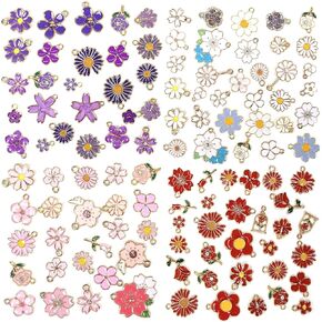 4 سحر زهرة ملون 60pairs 120pcs ، سحر سوار لصنع المجوهرات وحرفه ، وردي اللون الأرجواني الأبيض والأحمر سوار سوار لطيف للقلادة ، قرط ، المعلقات ، حقيبة ، لوازم مفاتيح DIY.