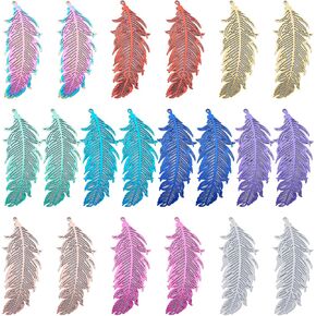 Cheriswelry 40pcs Filgree Feather 201 Feather Stains Charms Colorful Feather Metal Presants محفورة بالزينة المعدنية 10 ألوان 47x19x0.3mm لمجوهرات قلادة DIY.
