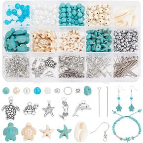 Ph Pandahall 575pcs Turquoise Turtle Beads Ocean Beads Charms Making Joot Making Starfish Seashell Charms Tortoise حورية البحر المعلق