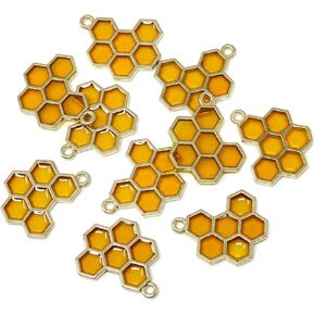 Honbay Enamel Honeycomb Charms Pendants for Jewelry Making or DIY Crafts (Yellow x 10pcs)