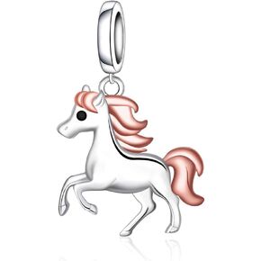 Horse Bead Charm for Jewelry Making - 925 Sterling Silver Western Animal Horse Racing Dangle Charm Gifts for Women DIY Necklace & Bracelet