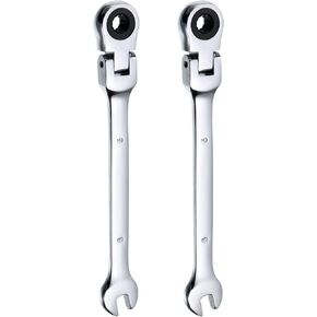 HARFINGTON 2pcs Flex-Head Ratcheting Wrench 19mm 180° Rotating Head Metric Ratchet Combination Wrenches 72-Teeth Chrome Vanadium Steel Open End Ratchet for Fasteners Nut Bolt