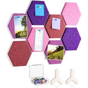MaxGear 8Pcs Hexagon Felt Cork Board Tiles, Green Self-Adhesive DIY Bulletin Board Pin Board for Office School Home Wall Decor Stickers Photos Display Memos
