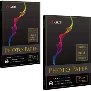 A -Sub 50 Sheets Premium Photo Photo Paper 11x17 in و 50 Sheets Premium Luster Photo Paper 13x19 inch - 66lb لطابعات الحبر