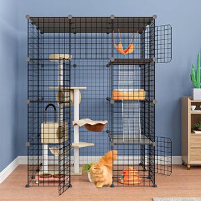 Oneluck Outdoor Cat Cat Cat Cagges مع باب كبير مدخل كبير ، 55L × 41W x69 "H PANCONY CAT PLAYSAND مع منصات ، و Kennels Crate مكان مثالي للقطط 1-3 CAT