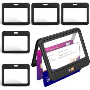 6pcs Double Sided Id Badge Holder,Id Card Holder Horizontal,Double Badge Holders Case with Hard Plastic Clear Windows, for Office,School,Credit Cards,Driver’s Licenses,Black