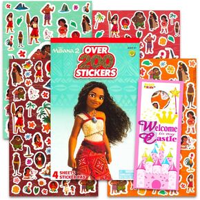 ملصقات Moana for Kids - حزمة مع 4 صفائح من ملصقات Moana لفتيات حفلة عيد ميلاد Goodie Bags | أكثر من 200 ملصق Moana 2 للأطفال ، الأطفال الصغار