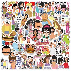 110pcs ملصقات Bob's Burgers لزجاجة المياه ، ملصقات كوميديا ​​متحركة مقاومة للماء دراجة التزلج على ملصقات الأمتعة بصمات الجدران صائق (أصفر) (أصفر)