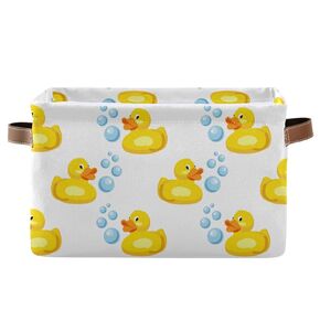 Rectangular Storage Basket Storage Bin - Yellow Rubber Ducks Collapsible Storage Box with Leather Handles Canvas Nursery Boxes Organizer for Shelves/Gift Baskets/Toy Organizer/Baby Room Decor