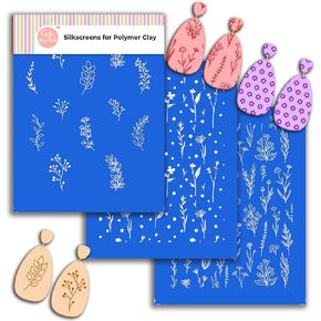 Wildflower Silk Screen Stencils for Polymer Clay, 3 PCS Wild Flower Pattern Silkscreen for Polymer Clay Earring Making, Reusable Silk Screen Stencils for Polymer Clay SSCMB-51