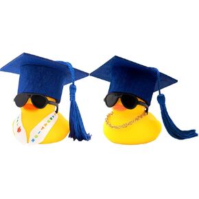 Wonuu Mini Graduation Rubber Rubber Duck with Stole Sash Sunglasses Hat Hat ، Funny Home Gift Rubber Duck Decoration ، Blue Blue