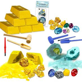 Platinum Series Diamond Digging Kit for Kids - Mining Toy Bundle with 12 Excavation Kits Including Mystery Gemstones and Tools for Boys, Girls | Gold Bar Digging Toy Set, STEM Party Favors