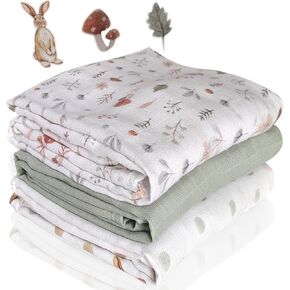 Muslin Swaddle Blankets for Newborns – 3 Pack Soft Baby Blankets for Boys and Girls – Breathable and Gentle – Large 47x47 Inches – Forest – Essentials for Baby Shower, Infant Care