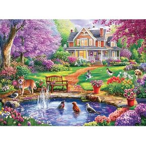 300 Piece Puzzle for Adults,Beautiful Spring House Puzzle for Adults Kids Seniors,Large Piece Landscape Animals Puzzles for Kids Ages 8-10 10-12,Challenging Puzzles Perfect for Game Nights,20.5*15 In
