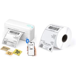 Munbyn RW402B Bluetooth Thermal Label Printer+تسمية الشحن المباشر الحرارية (حزمة من 500 4x6 لكل ملصقات لفة)