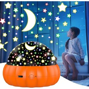 2 in 1 Halloween Projector Indoor, Pumpkin Star Projector Night Light for Kids, Jack O'Lantern Faces & Starry Theme, 15 Color Mode, 360 Degree Rotation Bedroom Party Decor Festival Gifts Boys Girls