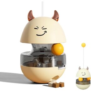 Cat Ball Toy & Treat Dispenser - Interactive Cat Puzzle Feeder - Yellow