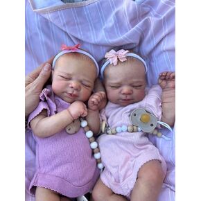 Anano Reborn Twins Girls ، 18 بوصة نابضة بالحياة من جديد دمى الطفل من السيليكون كامل الجسم واقعية الولادة دمية توأم يبدو أن دمية طفل حقيقي تولد توأم الشقيقات التوأم