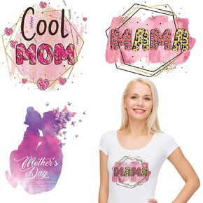 3 PCS Mothers Day Iron on Patches Iron on Vinyl Decals Mom Gifts Heat Transfers Paper Stickers for Clothing T-Shirt Pillow Covers Jackets Mother's Day Clothes DIY Decoration