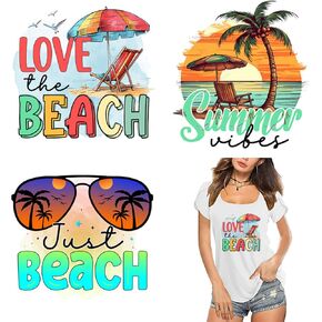 Summer Beach Love Sunglasses Heat Transfer Vinyl Stickers Iron On Transfers Patches Decals HTV Decals Appliques for T Shirts DIY Clothes Fabric Craft Decorations