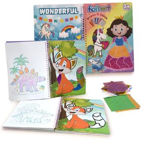 مجموعة Flaido Kids Foil Art & Craft Kit - Foil Fun Animal & Princess Set ، Kit Kit Craft Kit & Supplies ، ألعاب السفر والأنشطة الإبداعية DIY ، هدايا أعياد الميلاد للأولاد والبنات 4 آند فور