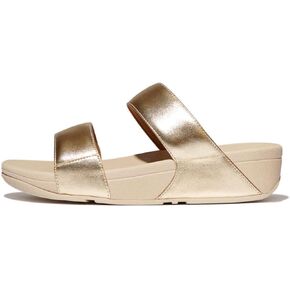 FitFlop Women's Lulu Leather Slides Wedge Sandal, Platino, 5