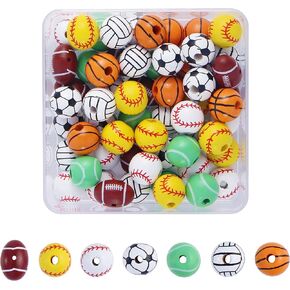 Firstmeet 15mm Round Round Wooden Painted Beads 60pcs/Box أصفر البيسبول حبات فضفاضة لصنع المجوهرات مصنوعة ديكور مصنوعة يدويًا (DIY-1028-Yellow Baseball)