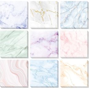 Zonon 9 Pieces Marble Sticky Note Pads Adhesive Memo Notes Self-Stick Note Pads for Reminders, Study, Work, Office, School and Home, 9 Styles (Simple Colors)