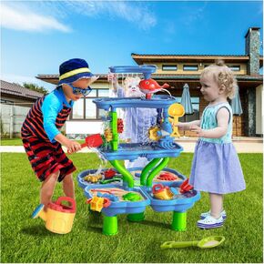 Water Sand Table for Kids Ages 3+ - 3-Tier Multifunctional Summer Toys for Toddler, Outdoor Backyard Beach Play with Stable Design, Durable Learning Activity Gift for Boys Girls (Indigo)