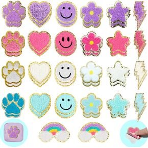 50 pcs chenille sthenille patches for diy ، paw print smile face heart heart on sticker for clothing fabrice jukets repair