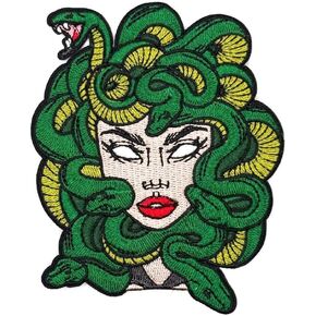 4 "Medusa الحديد على التصحيح | الأفعى المطرزة ثعبان المخلوقات Medusa الأسطورية الزخرفة على الحديد/الخياطة على بقع للملابس ، حقائب الظهر ، القبعات ، السترات ، الملابس
