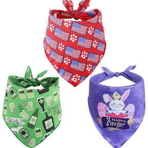 Dog Bandana Holiday Pack ، St Patricks Day Dog Bandana ، Easter Dogs Bandana ، American Flag Pet Ambor