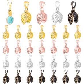 PH PandaHall 32pcs 4 Colors Brass Ice Pick Pinch Bails Beads Snap on Bails Vintage Pendant Connector Dangle Charm Attachment Link Clasps for Necklaces Jewellery Making DIY Crafts 0.7 Inch