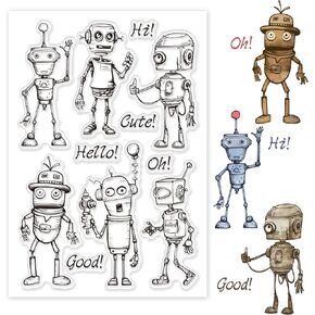 GLOBLELAND Robots Clear Stamps Retro Cyberpunk Clear Stamps Mechanical Robot Silicone Stamps for DIY Scrapbooking Photo Album Decorative Cards Making 6.3x4.33inch