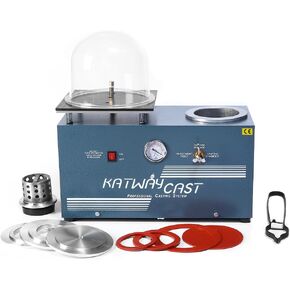 Katway Vacuum استثمار آلة الصب 2L - آلة صب الفراغ مع 3 CFM Pump & Bell Jar لمجوهرات صب قوالب معالجة CM01 (110 فولت)