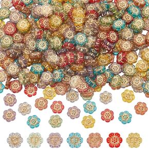 Sunnyclue 1 Box 300pcs زهرة التشيكية حبة الأكريليك البوهيمية مزيج خمر ملونة المعادن متنوعة موسع الذهب الطلاء الكرز زهر الأزهار حبة لمجوهرات صنع قلادة قرط DIY