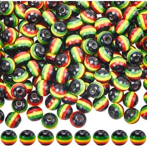 200pcs حبات جامايكا مخططة حبة 8 ملم أسود أحمر راتنج صفراء جولة أفريقية ريجا النمط المصغر حبات الفواصل الفضفاضة لمجوهرات صنع سوار قلادة ديي الحرف اليدوية
