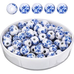 100pcs 10 مم حبات من الخزف الأزرق والأبيض ، والخرز السيراميك لصنع المجوهرات ، وخرز الفاصل الأزرق والأبيض المصنوع يدويًا للحرف اليدوية والأساور والقلائد