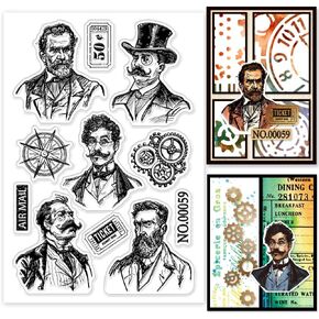 GLOBLELAND Vintage Gents Clear Stamps Retro Gentlemen Clear Stamps Mustache Men Silicone Stamps for DIY Scrapbooking Photo Album Decorative Cards Making 6.3x4.33inch