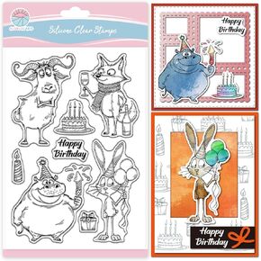 GLOBLELAND Funny Birthday Animals Clear Stamps for Card Making Ballons Silicone Stamp Greetings Transparent Stamp Seal for DIY Scrapbooking Embossing Photo Album Decor