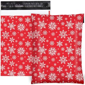 AnyDesign 100Pcs Christmas Poly Mailers 10 x 13Inch Red Winter Snowflake Shipping Bags with Self Sealing Classic Xmas Holiday Bag Envelopes for Small Business Boutique Clothing