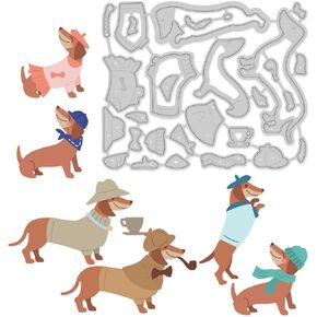 BENECREAT Animal Cutting Dies Dog with Coffe Hat Metal Stencil Template 3x3.6 inch Embossing Stencils for DIY Crafts Scrapbook Album