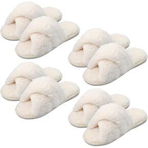 Women's Fuzzy Slippers Cross Band Memory Foam House Slippers Open Toe - MEDIUM, 4 pairs