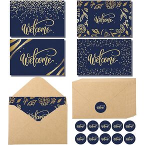 Fumete 72 Pcs Welcome Note Cards with Kraft Envelopes and Stickers, Assorted Designs, Ideal for Weddings, Christmas, Baby Showers