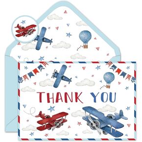 24 Pack Pack Airplane Travel Thank You Card Card Cards with Occants Stickers Note Card For Birthday Baby Shower Party Supplies