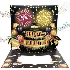 Graduation Cards 2025 Pop Up Congrats Grad 2025 Greeting Card with Lights & Music Graduation Thank You Cards 2025 College Card High School Card (black goold)
